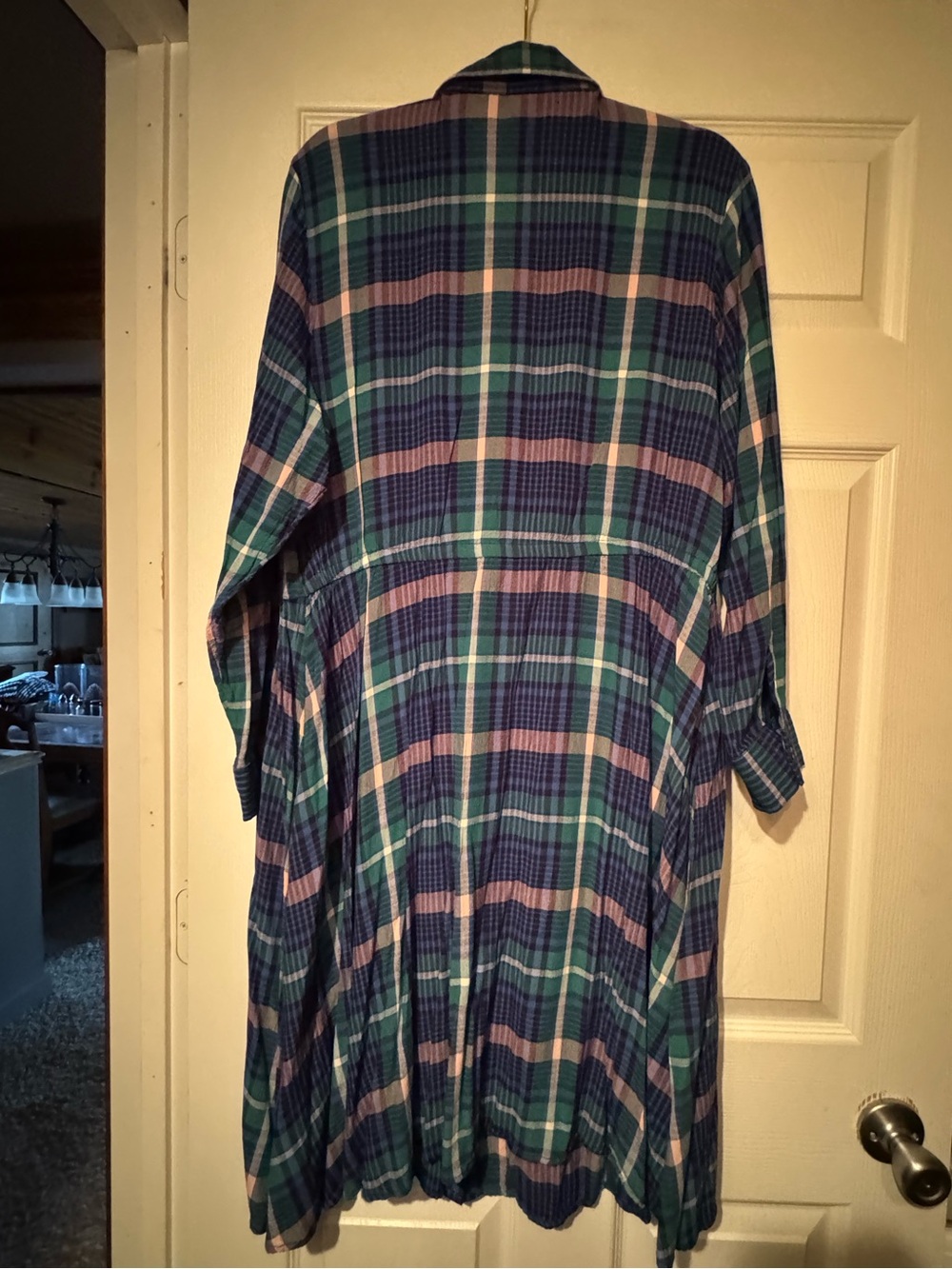 Old Navy Sz XL Blue, Green & Pink Plaid Button-Up Dress or Duster - Picture 7 of 8